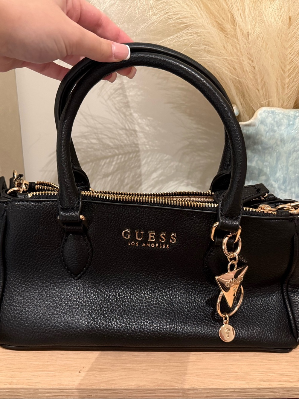 GUESS Black Leather CrossBody with Gold Accents